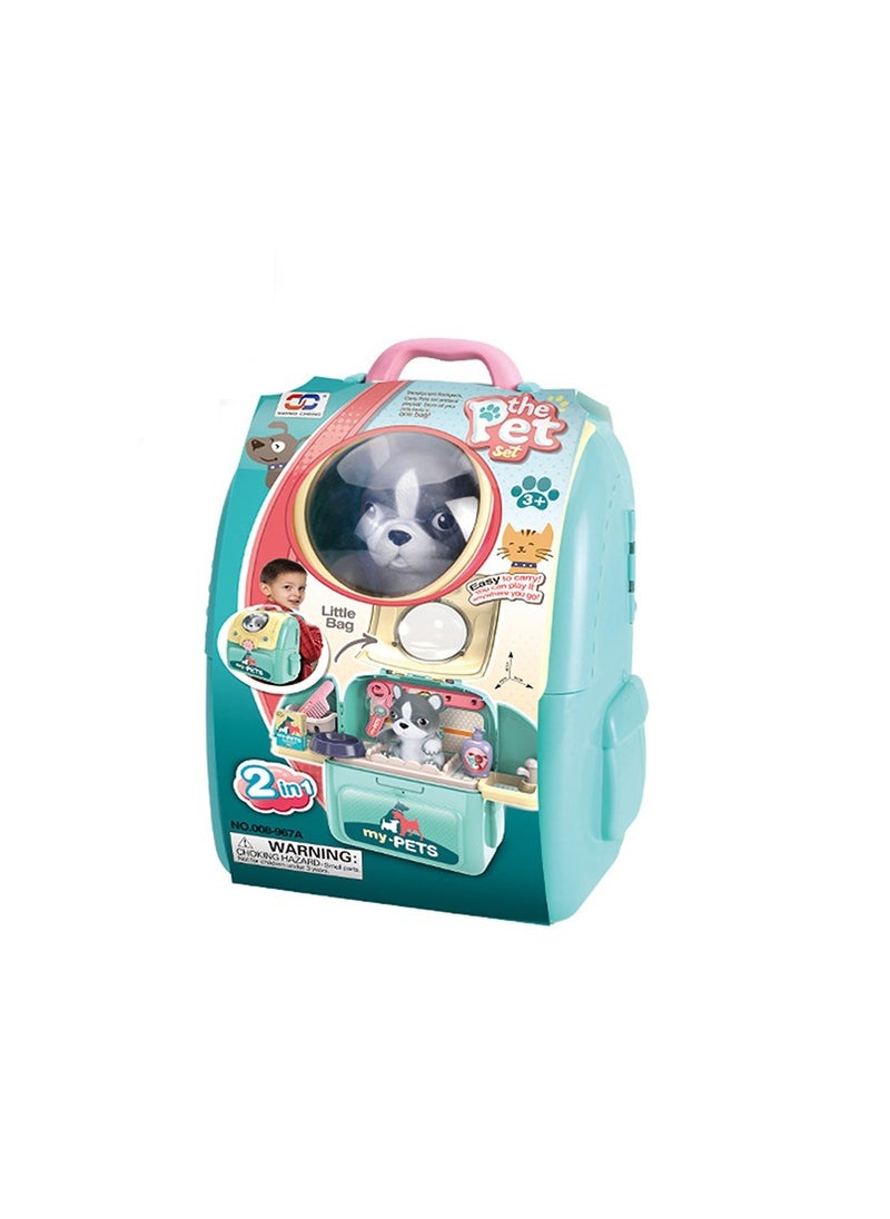 Pretend Play Set 2 In 1 Portable Backpack Pet Care Set for Children