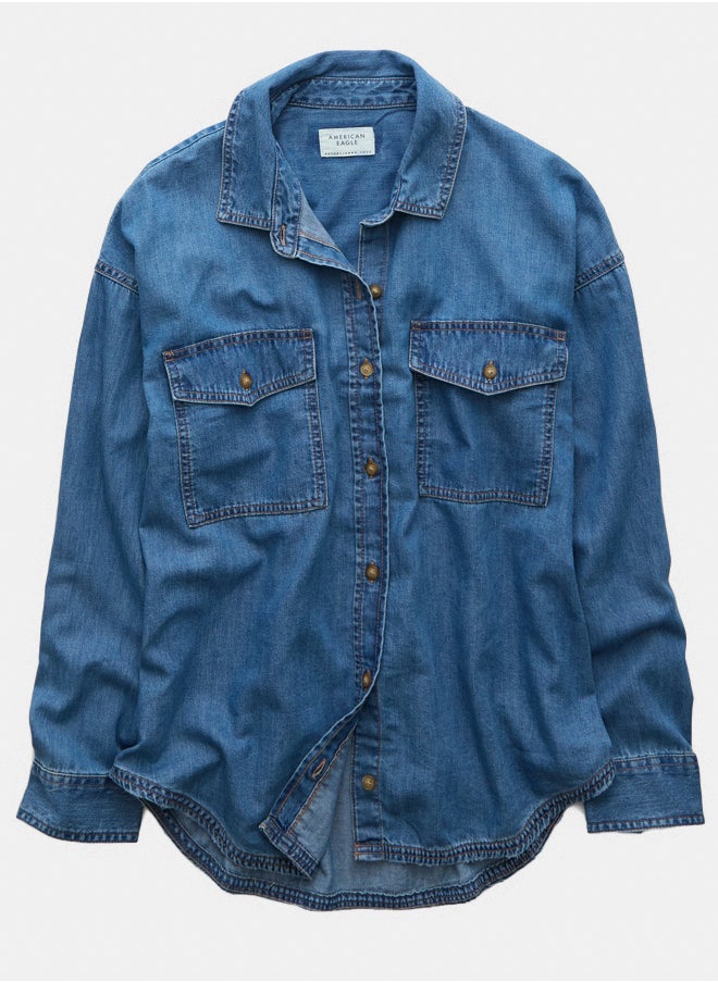 AE Dreamy Drape Denim Perfect Button-Up Shirt