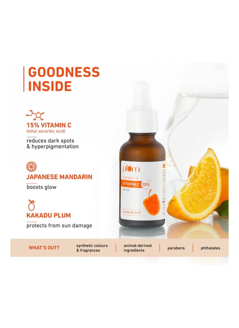 Plum 15% Vitamin C Serum for Face Glow Boost with Mandarin with Pure Ethyl Ascorbic Acid Japanese Mandarin and Kakadu Plum Fragrance-Free 30 ml