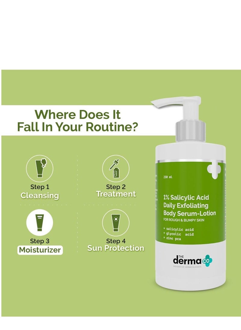 The Derma Co 1% Salicylic Acid Daily Exfoliating Body Serum Lotion For Rough & Bumpy Skin - 250 ml