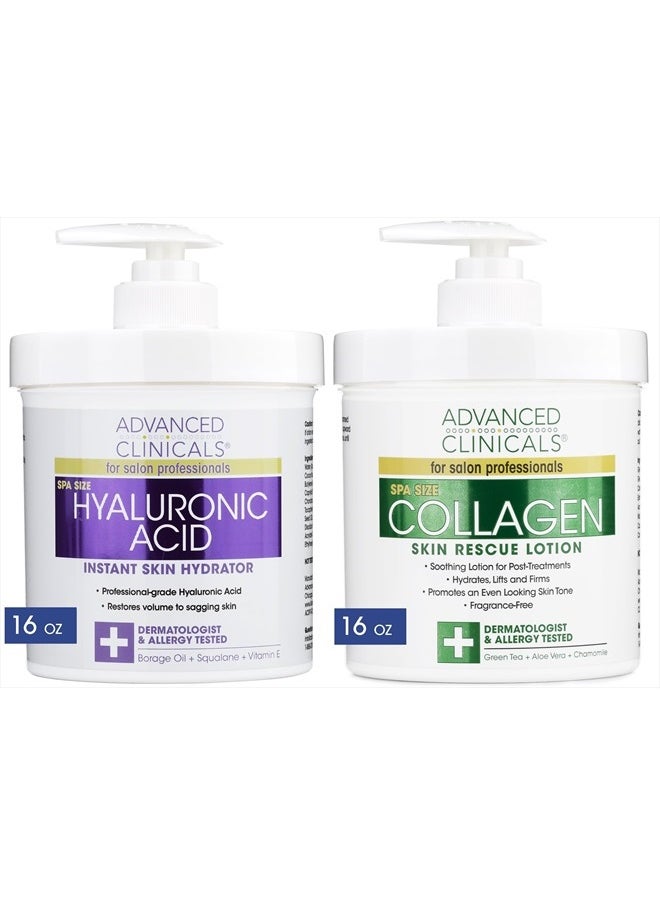 Hyaluronic Acid Body Lotion + Firming Collagen Cream 2pc Skin Care Set | Skin Tightening Body Moisturizer & Face Lotion | Hyaluronic Acid Lotion | Skin Care Products, 2pc Bundle