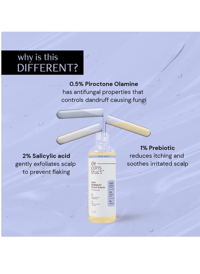 Deconstruct Anti-Dandruff Scalp Serum|Contains 2% Salicylic Acid + 1% Prebiotic + 0.5% Piroctone Olamine|Dandruff Remover|Sulphate&Paraben Free - 100Ml,130 Grams