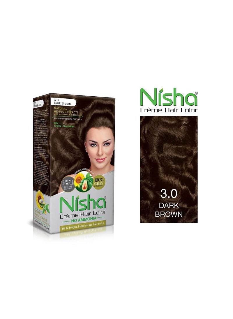 Nisha Cream Permanent Hair Color No Ammonia Cream Formula Permanent Fashion Highlights(60Gm+60Ml Each Pack) Dark Brown (Pack Of 2)