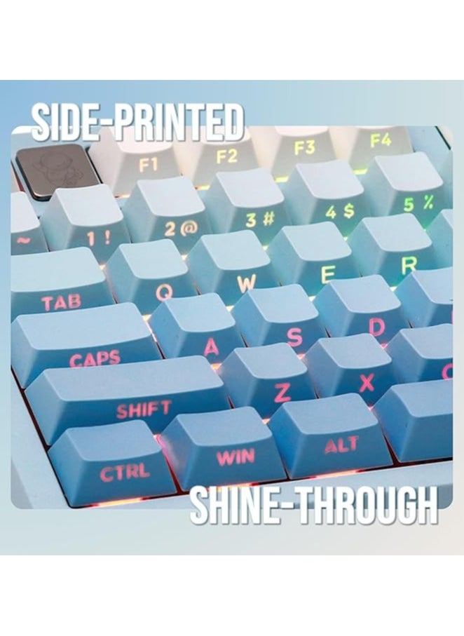 133 keys Keycaps Set for Gaming Keyboard, Cherry Profile, Side Printed & Shine-through Legends, Double Shot PBT Material for ANSI Layout Mechanical Keyboard (Sky Blue, Cherry Profile)