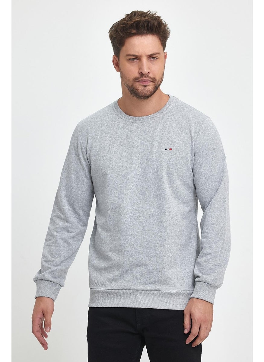 Men's Gray Bicycle Embroidery Detailed Regular Fit Sweatshirt