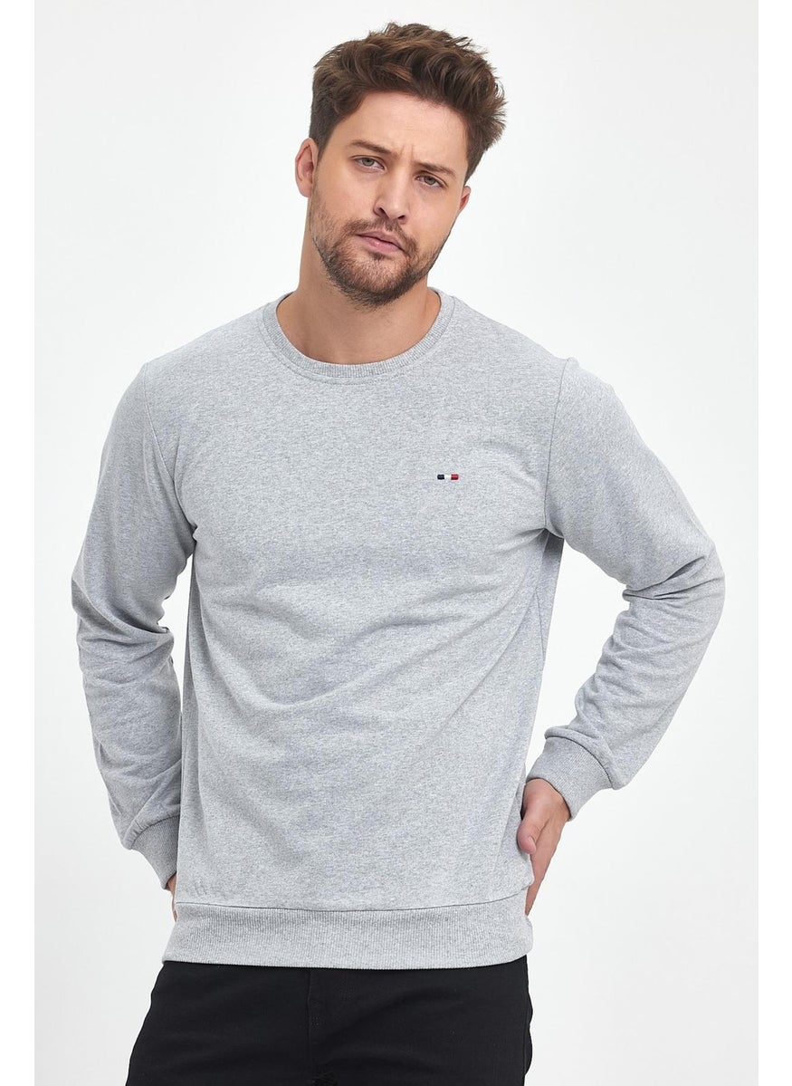 Men's Gray Bicycle Embroidery Detailed Regular Fit Sweatshirt