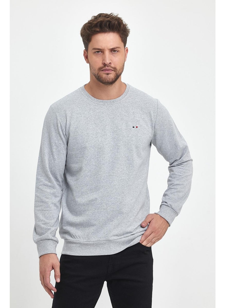 Men's Gray Bicycle Embroidery Detailed Regular Fit Sweatshirt