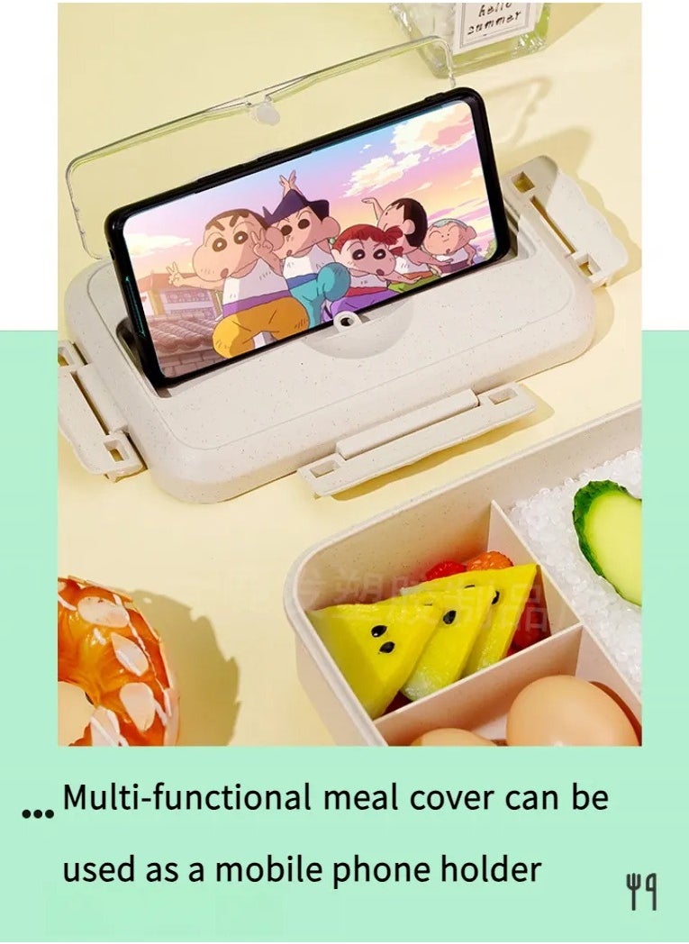 Microwaveable lunch box with spoon and fork