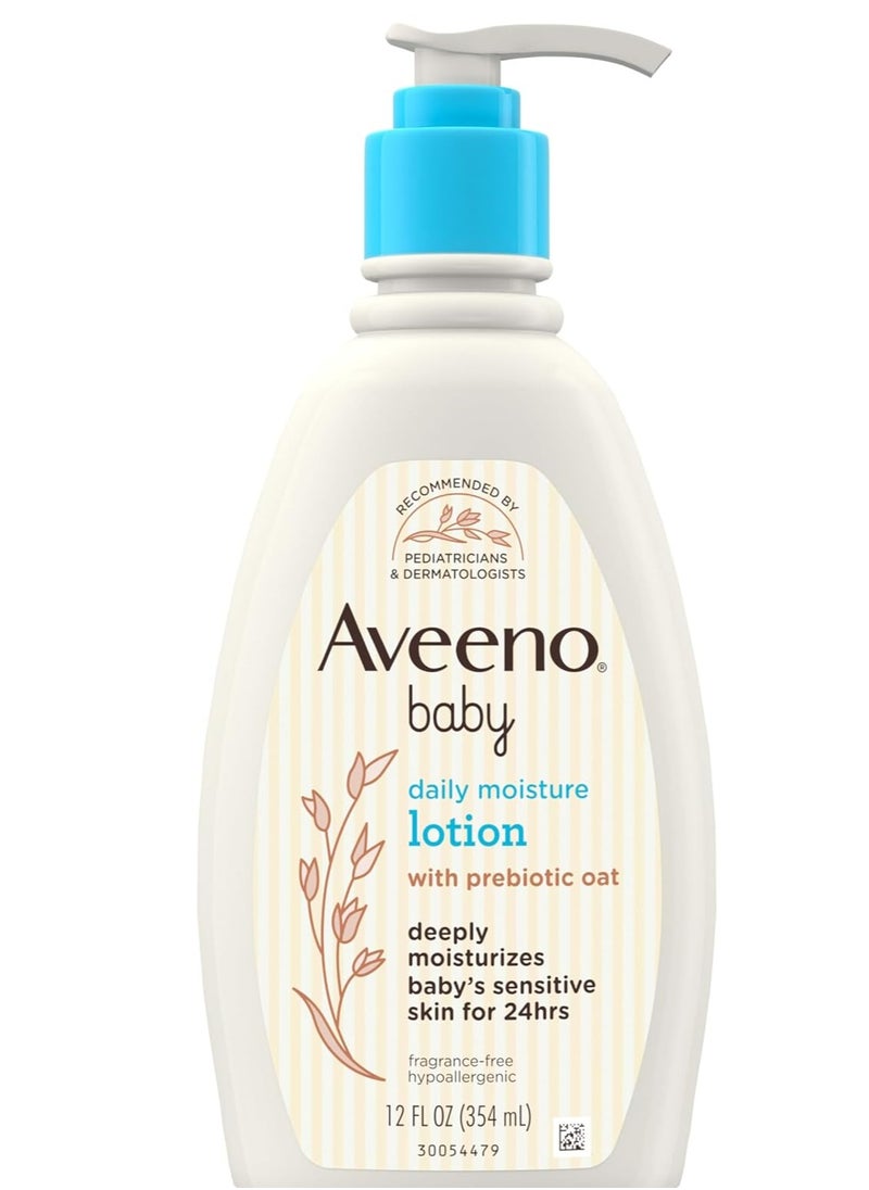 Aveeno Baby Daily Moisture Lotion,For Delicate Skin with prebiotic oat, Hypoallergenic, Fragrance-, Phthalate- & Paraben-Free,12 Fl. oz (354 mL)