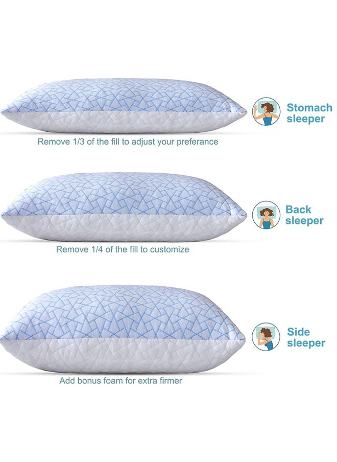 Cooling Pillow for hot Sleepers - Queen Pillow for Side and Back Sleeper - Adjustable Bed Pillows - Shredded Memory Foam Cooling Gel Pillow with Extra Fill，20*30inch