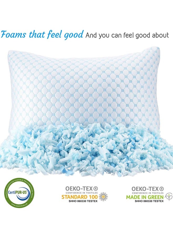 Cooling Pillow Queen Size - Cooling Shredded Memory Foam Pillows, Gel Infused Cool Pillows, Adjustable Cooling Pillows for Sleeping, Breathable Queen Pillows, Washable Removable Bed Pillow Cover