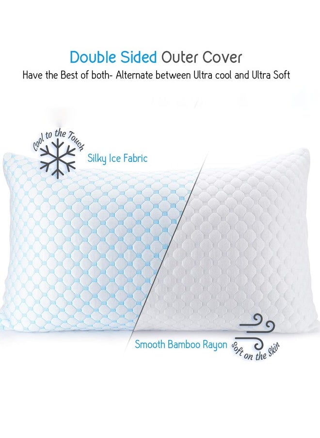 Cooling Pillow Queen Size - Cooling Shredded Memory Foam Pillows, Gel Infused Cool Pillows, Adjustable Cooling Pillows for Sleeping, Breathable Queen Pillows, Washable Removable Bed Pillow Cover