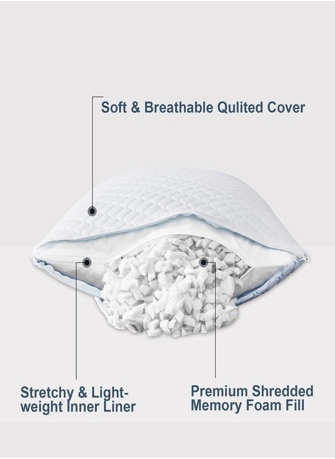 Cooling Bed Pillow for Sleeping, Shredded Memory Foam Adjustable Pillow, Standard Size for Side Back Sleepers - Luxury Ultra Comfort Gel Pillow with Washable Removable Cover