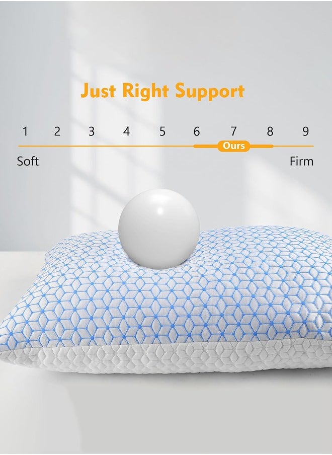 Bed Pillow Queen Size 1 Pack, Shredded Memory Foam Pillow Adjustable，Cooling Pillow Soft and Supportive for Side Back Stomach Sleepers