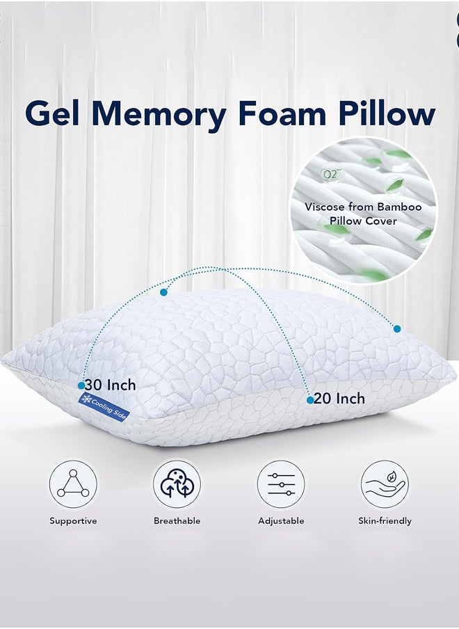 Cooling Bed Pillows for Sleeping ，1 Pack Shredded Memory Foam Pillows Adjustable Cool Pillow for Side Back Stomach Sleepers Luxury Gel Pillows Standard Size 20*30inch， with Washable Removable Cover