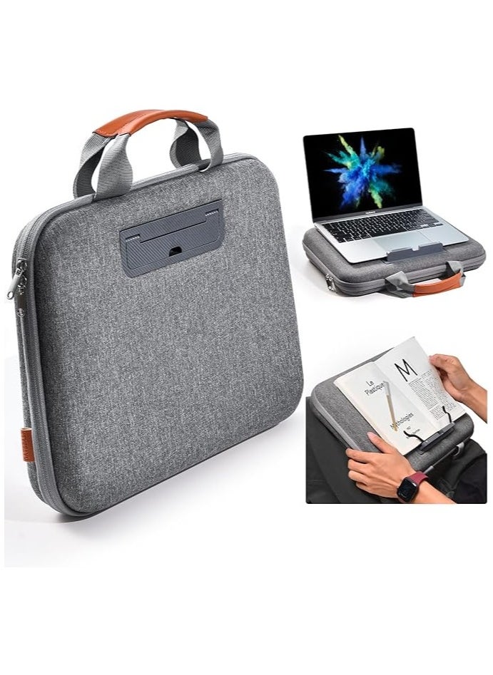 Laptop Work-In Case 14 Inch, 2 in 1 Laptop Bag Lap Desk with Stopper and Book Clip, Shockproof Waterproof Laptop Sleeve with Handle, Compatible with MacBook HP Dell Lenovo ASUS and More - Grey