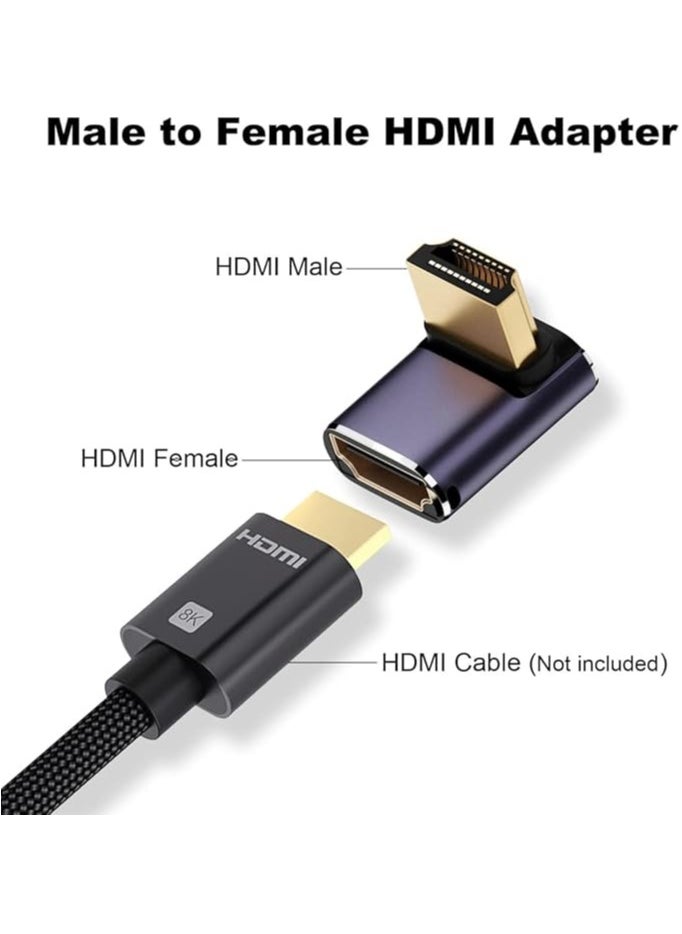 2 Pack 8K HDMI 2.1 Right Angle Adapter, HDMI 90 Degree Adapter, 48Gbps HDMI Male to Female Adapter Extender Connector for Laptop, DVD, TV, Monitors, Up and Down Angle HDMI Adapter Style