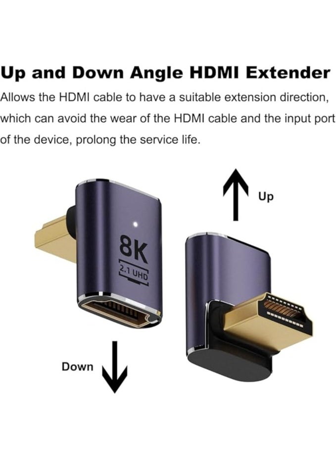 2 Pack 8K HDMI 2.1 Right Angle Adapter, HDMI 90 Degree Adapter, 48Gbps HDMI Male to Female Adapter Extender Connector for Laptop, DVD, TV, Monitors, Up and Down Angle HDMI Adapter Style