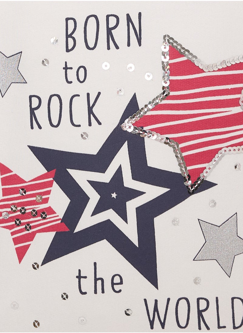 Embellished Star Top With Printed Flared Leggings