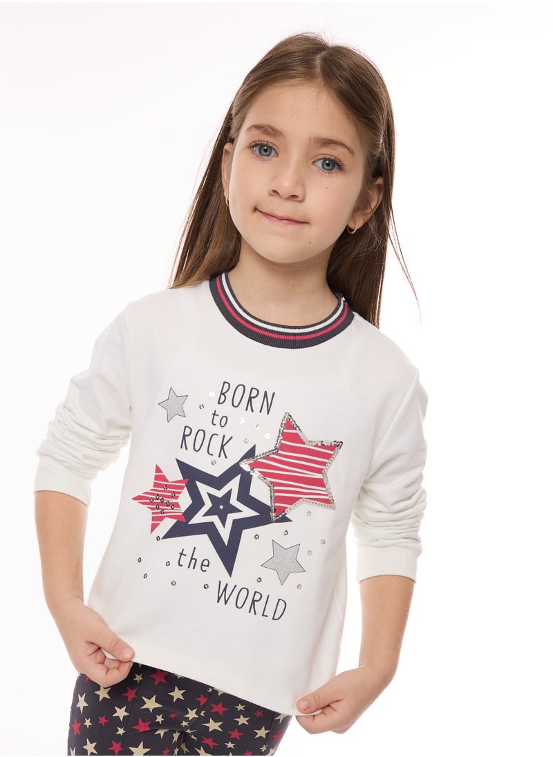 Embellished Star Top With Printed Flared Leggings