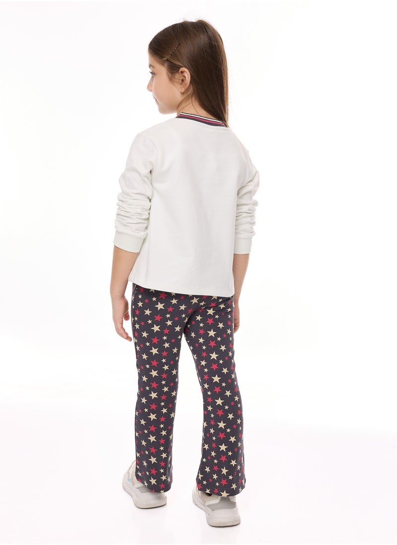Embellished Star Top With Printed Flared Leggings