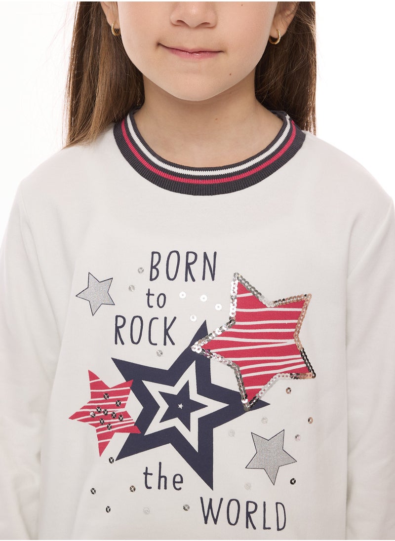 Embellished Star Top With Printed Flared Leggings