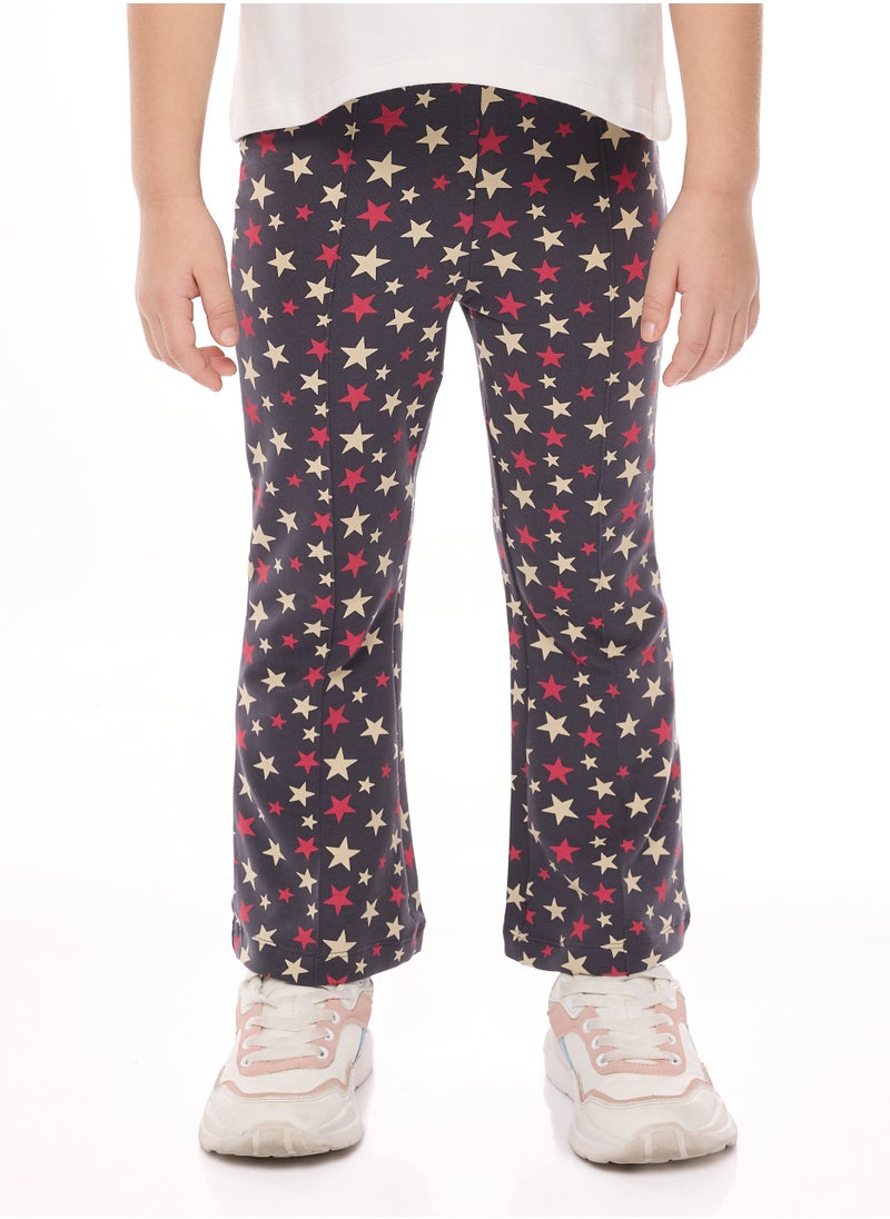 Embellished Star Top With Printed Flared Leggings