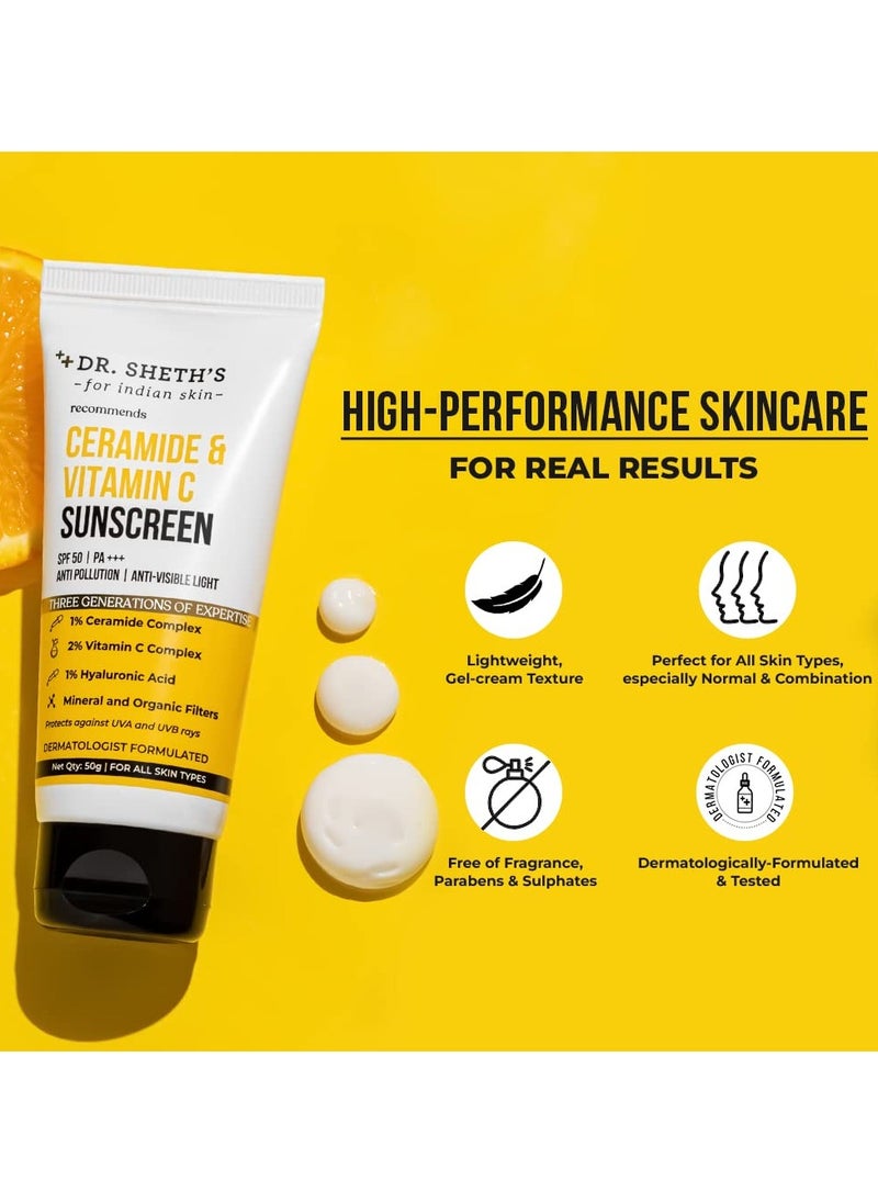 Ceramide & Vitamin C Sunscreen SPF 50+ PA+++ | One Step Routine for Summer | Non-Greasy, Quick-Absorbing | Zero White Cast | For Women