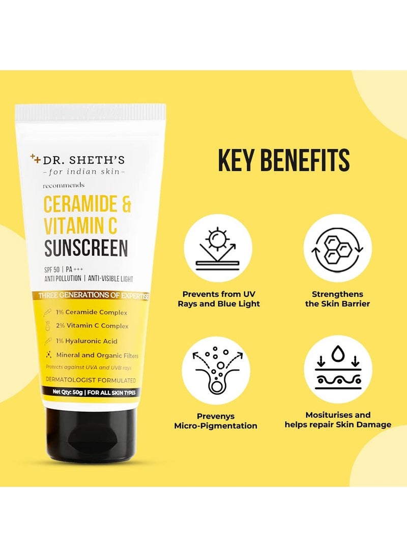 Ceramide & Vitamin C Sunscreen SPF 50+ PA+++ | One Step Routine for Summer | Non-Greasy, Quick-Absorbing | Zero White Cast | For Women