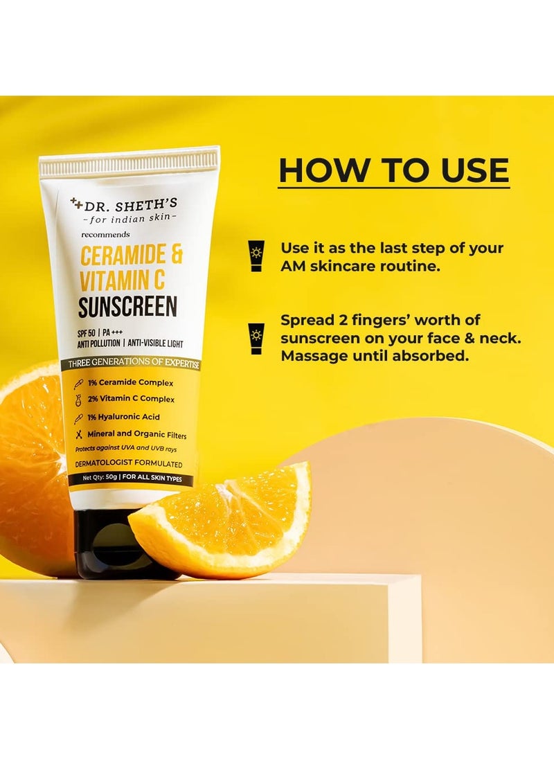 Ceramide & Vitamin C Sunscreen SPF 50+ PA+++ | One Step Routine for Summer | Non-Greasy, Quick-Absorbing | Zero White Cast | For Women