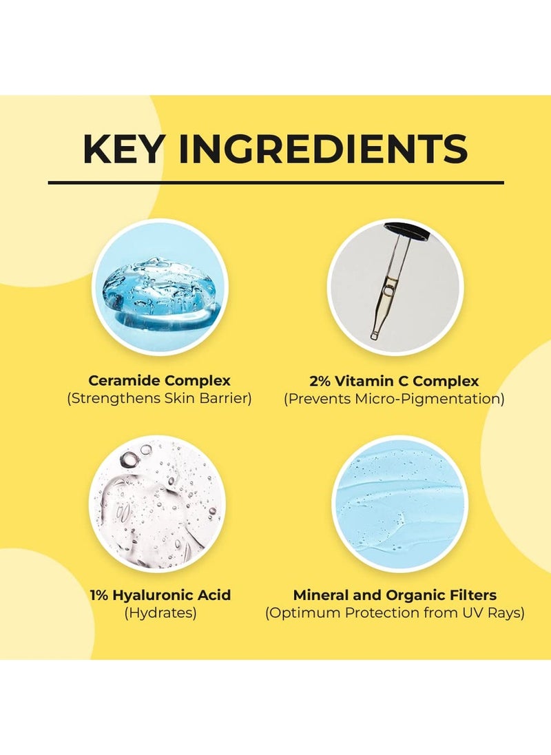 Ceramide & Vitamin C Sunscreen SPF 50+ PA+++ | One Step Routine for Summer | Non-Greasy, Quick-Absorbing | Zero White Cast | For Women