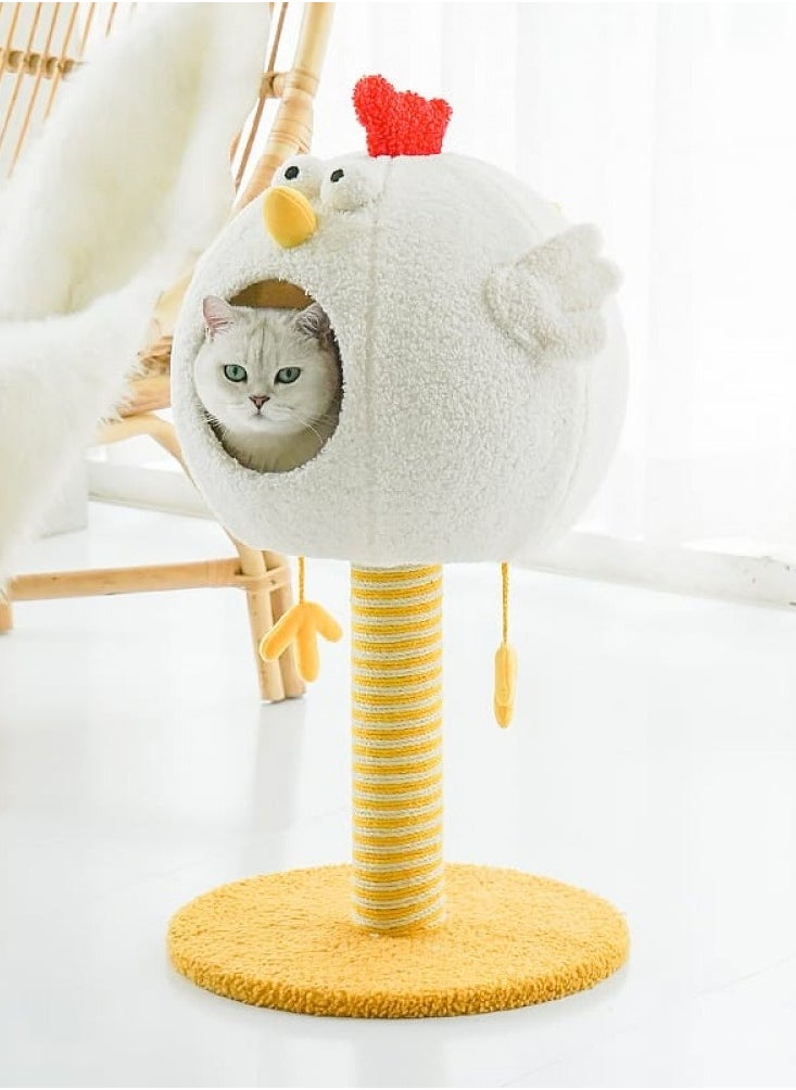 Cat Scratcher with Cat Cozy Fluffy Perch for Kitten & Adult Cats, Small Cat Tower with Balls, Stable Cat Stand, Chicken Cat Scratching Post.