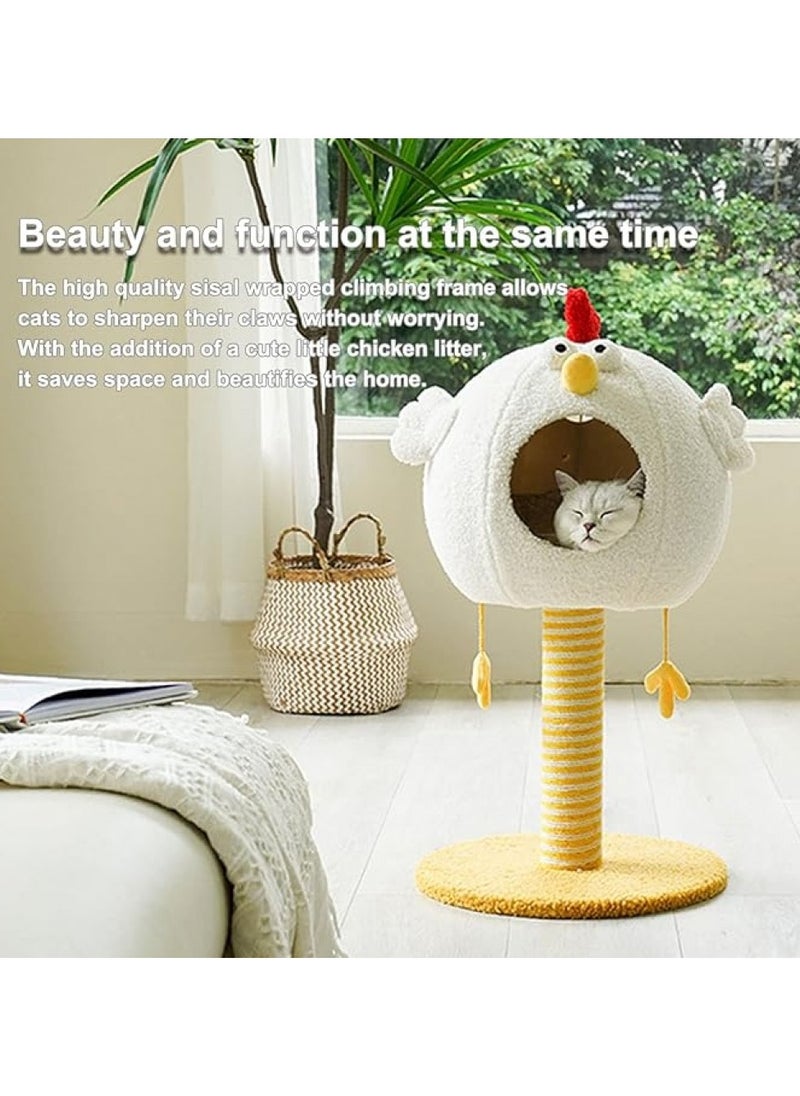 Cat Scratcher with Cat Cozy Fluffy Perch for Kitten & Adult Cats, Small Cat Tower with Balls, Stable Cat Stand, Chicken Cat Scratching Post.