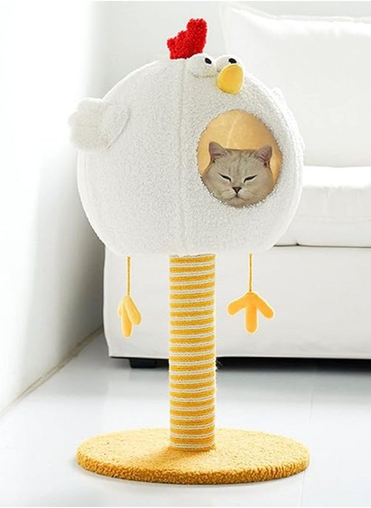 Cat Scratcher with Cat Cozy Fluffy Perch for Kitten & Adult Cats, Small Cat Tower with Balls, Stable Cat Stand, Chicken Cat Scratching Post.