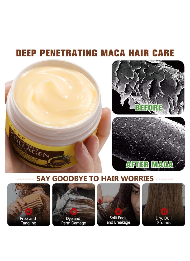 Maca Collagen Hair Mask 150ml Maca Deep Repair Collagen Hair Mask Maca Hair Treatment Mask for Dry & Damaged Hair Deep Conditioning Moisturizing Nourishing Hair Care Mask