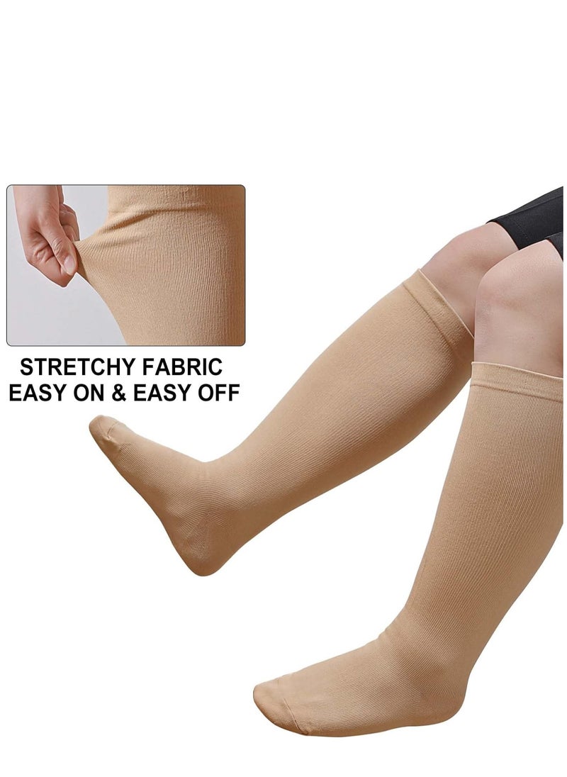 Wide Calf Compression Socks for Women Men, 2 Pairs Plus Size Extra Large Size Support Socks Stockings Reduces Swelling & Pain for Nurses Running Pregnant Travel Flight 20-25 mmHg（L  Flesh color）