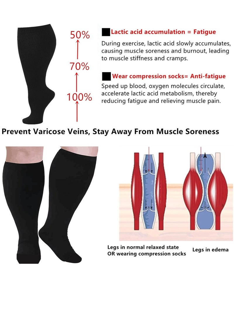 Wide Calf Compression Socks for Women Men, 2 Pairs Plus Size Extra Large Size Support Socks Stockings Reduces Swelling & Pain for Nurses Running Pregnant Travel Flight 20-25 mmHg（L  Flesh color）