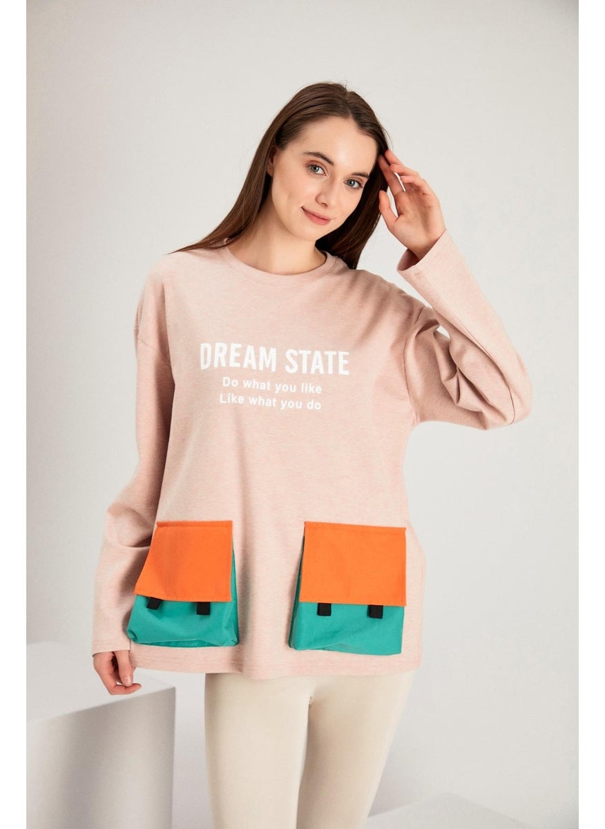 Pocket Detailed Printed Sweatshirt (B21-72500)