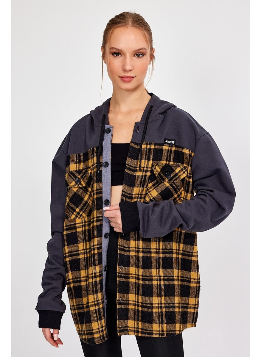 Oversize Lumberjack Sweatshirt with Hooded Buttons (E22-61501)