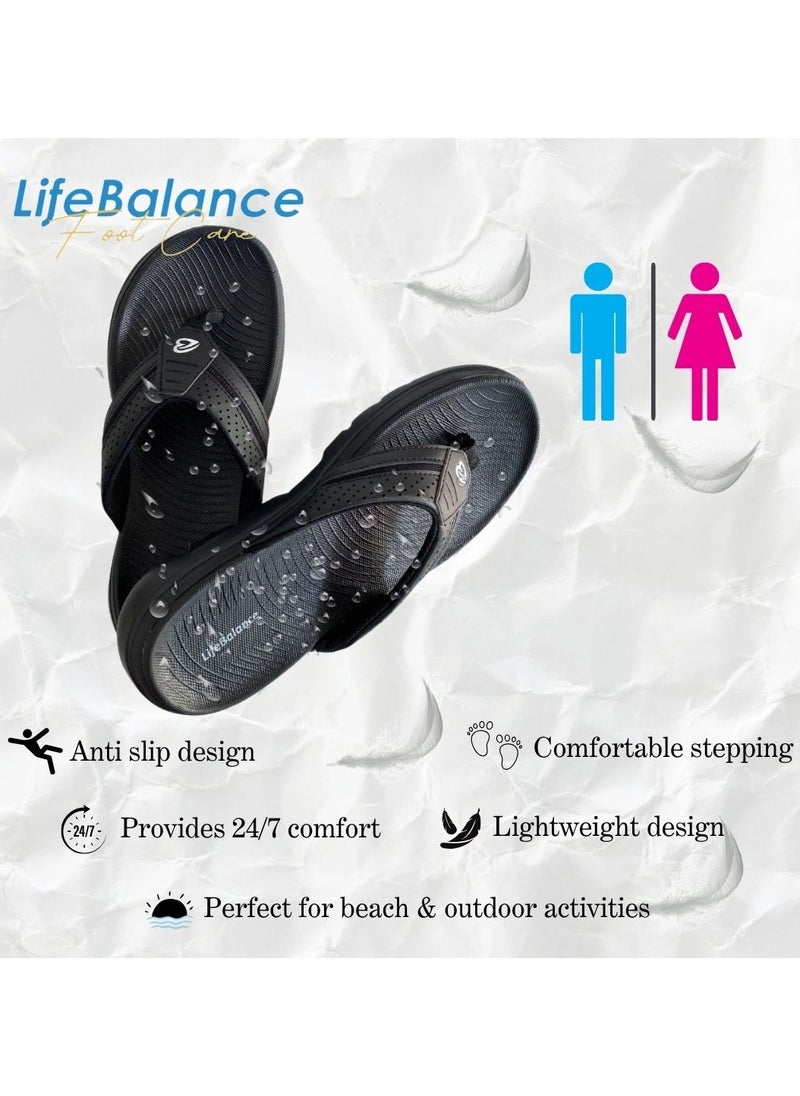 LifeBalance After Workout/Running Active Slippers with Plantar Fasciitis Support for Men, Flat Foot Arch Support, Foot Relief Slippers/Flip Flop