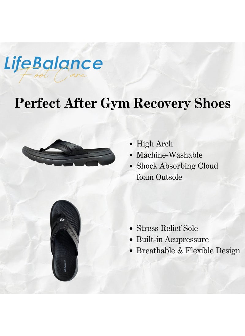 LifeBalance After Workout/Running Active Slippers with Plantar Fasciitis Support for Men, Flat Foot Arch Support, Foot Relief Slippers/Flip Flop