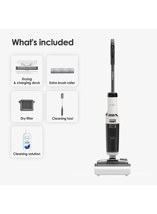 Floor One S6 Stretch Wet and Dry Cordless Vacuum Cleaner and Mop with 180 Degree Lay Flat Design, with Triple Edge cleaning, iLoop Smart Sensor Technology with FlashDry Self Cleaning 0.8 L 220 W FW401400UK White Titanium