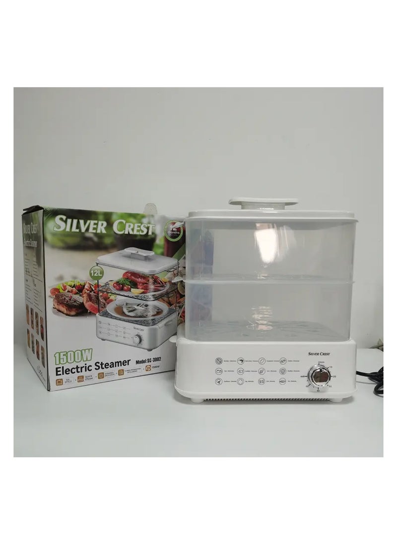 Household Two Tier Electric Food Steamer Cooker Multifunction Electric Steamer Vegetable Heating Breakfast Machine 12L Capacity 12 Multifunctional Modes 1500W Steamer