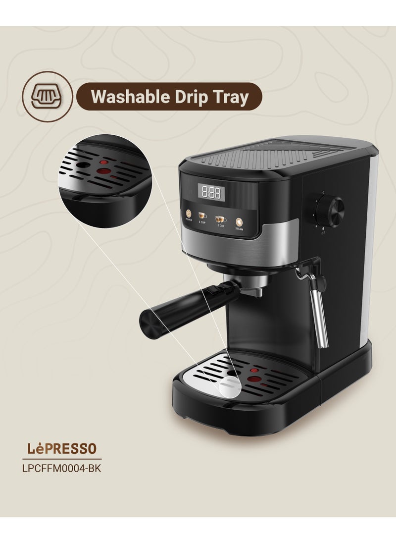 Suprema Espresso Coffee Machine with Touch Display and Milk Steamer 1100W Coffee Maker/ Washable Drip Tray / Nespresso Compatible / 20 Bar Pressure - Black