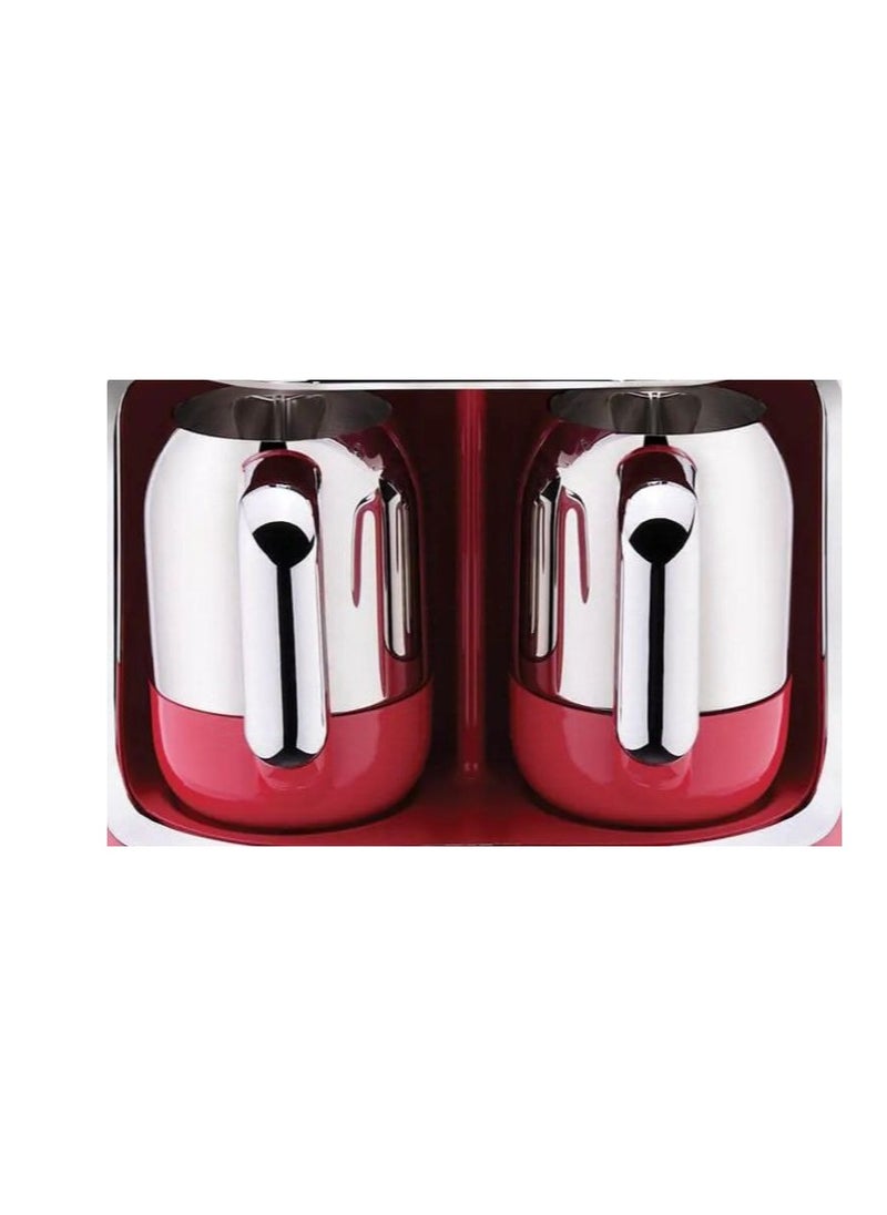 Kahvekolik Coffee Maker - Red, A860-03,Coffee Maker 18/10 Stainless Steel 4+4 Cups 640 Ml 800 Watts