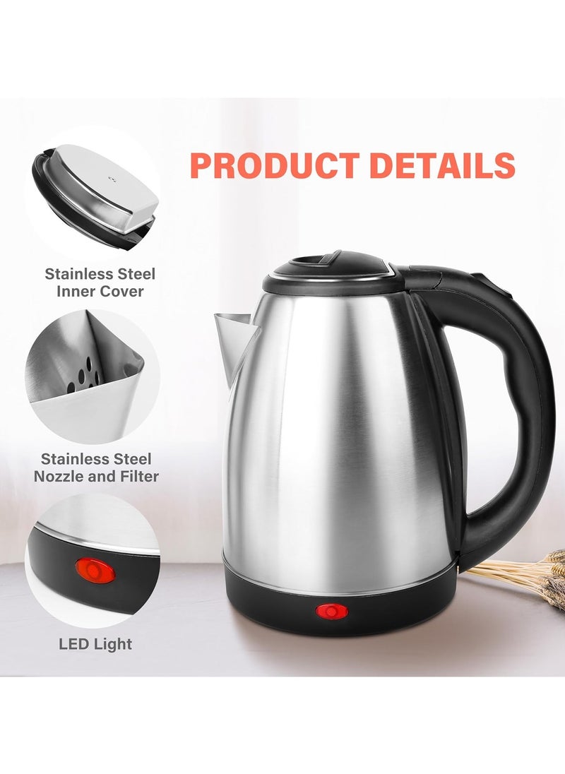 Stainless Steel Electric Tea Kettle, Electric Kettles for Boiling Water, 2L Electric Kettle, Cordless Water Boiler with 360 Degree Rotational Base, Automatic Shut Off, 1500W, Silver (Black)