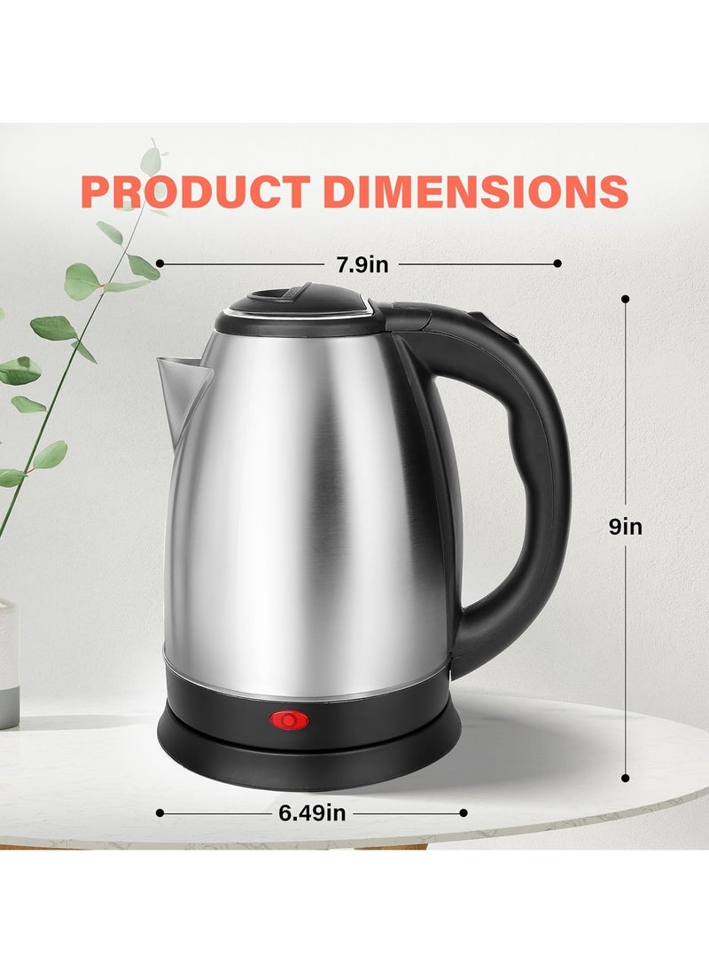 Stainless Steel Electric Tea Kettle, Electric Kettles for Boiling Water, 2L Electric Kettle, Cordless Water Boiler with 360 Degree Rotational Base, Automatic Shut Off, 1500W, Silver (Black)