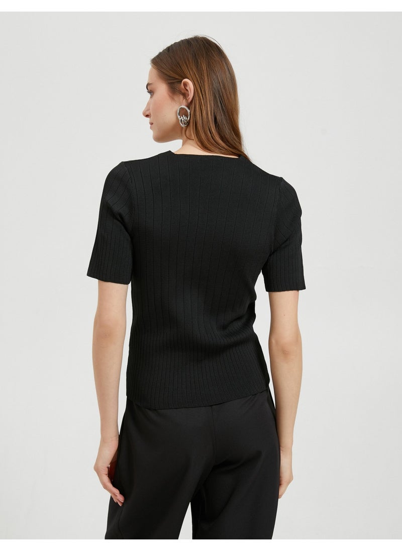 Short Sleeve Knitwear Sweater V-Neck Ribbed