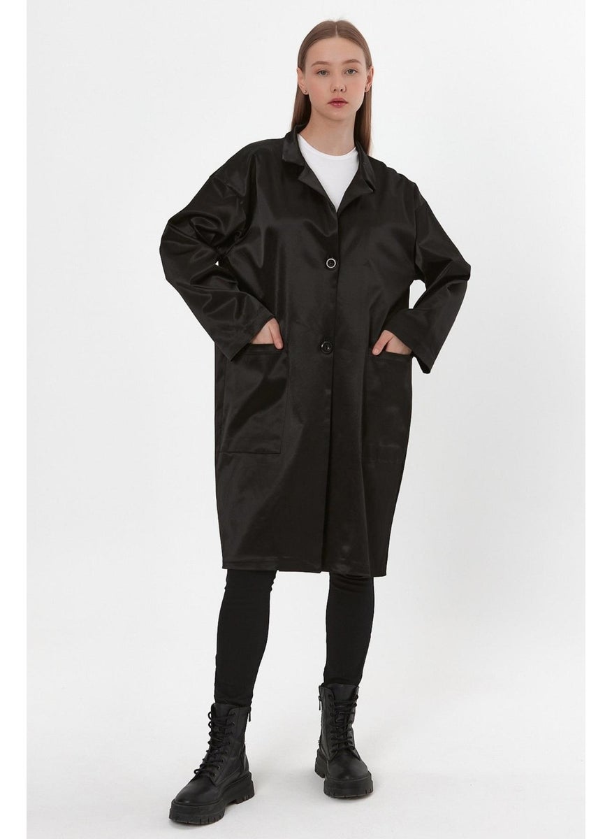 Oversized Trench Coat with Pocket and Shiny Fabric (B23-26801)