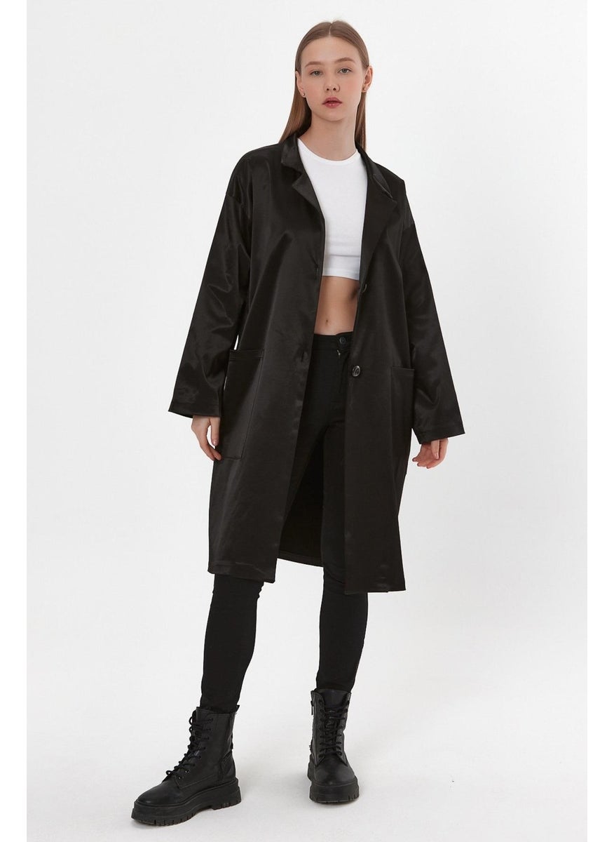 Oversized Trench Coat with Pocket and Shiny Fabric (B23-26801)